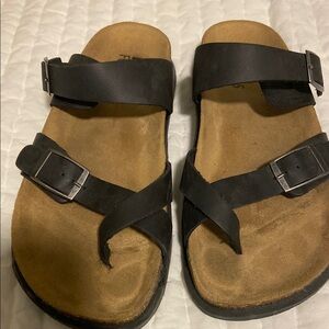 White Mountain Footbed Powerful Leather Black Sandals Sz 10